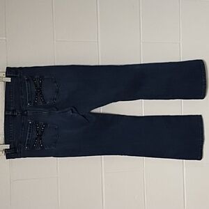 White House Black Market Black & Clear Rhinestones, Noir Flare Blue Denim